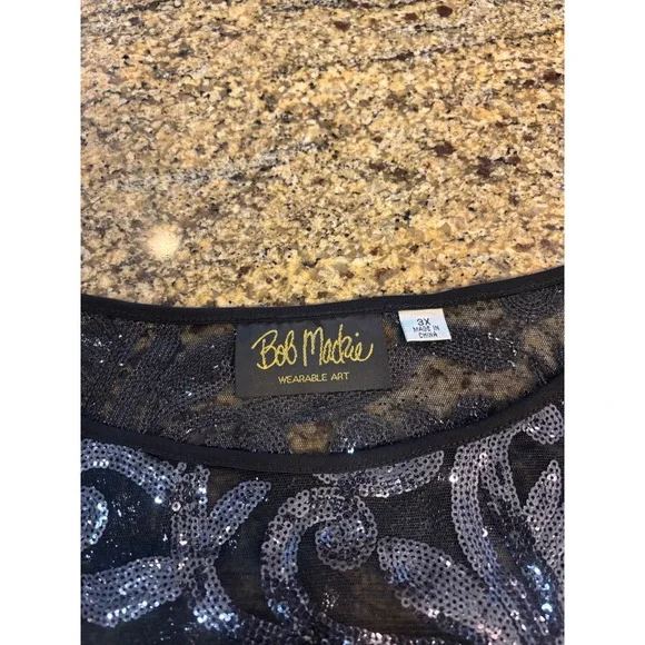 Bob Mackie Wearable Art Black Sequined Lace Poncho Top 3X Gunmetal Artsy - Picture 4 of 6